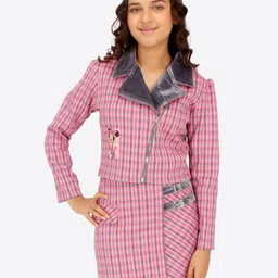CUTECUMBER Girls Checked Suede Coat with Skirt-image-47