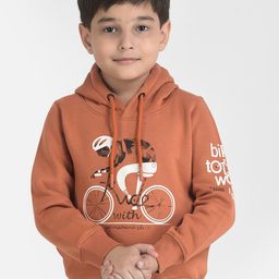 Crimsoune Club Boys Orange Graphic Printed Hooded Sweatshirt-image-10