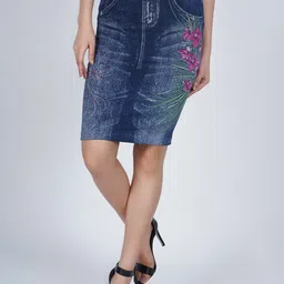 BAESD Printed Straight Above Knee Denim Straight Skirts-24