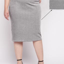 wild U Plus Size Houndstooth Checked Knee Length Pencil Skirt-picture-16