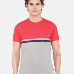 Dollar Men Red & Grey Colourblocked Cotton T-shirt-16