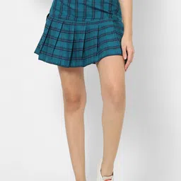 VASTRADO Checked Flared Above Knee Length Pure Cotton Skirt-picture-17