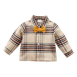 StyleCast Boys Khaki Checked Spread Collar Cotton Shirt-image-82