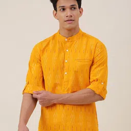 Fabindia Slim Fit Abstract Printed Mandarin Collar Cotton Shirt-image-27