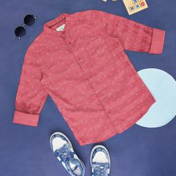 Pantaloons Junior Boys Micro Ditsy Printed Band Collar Pocket Cotton Casual Shirt-image-44