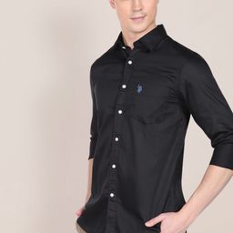 U.S. Polo Assn. Men Black Pure Cotton Tailored Satin Shirt-image-98