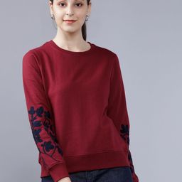Tokyo Talkies Women Maroon & Navy Blue Solid Sweatshirt-image-79