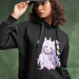 Tokyo Talkies Black Graphic Printed Hooded Sweatshirt-image-30