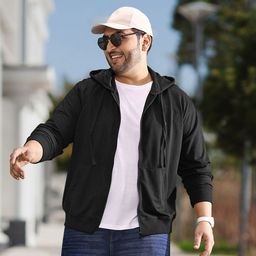Sztori Men Plus Size Black Hooded Sweatshirt-39