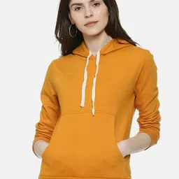Campus Sutra Women Mustard Hooded Sweatshirt-picture-48