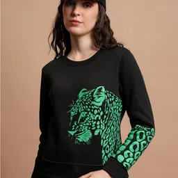 Tokyo Talkies Black Tiger Printed Long Sleeves Pullover Sweatshirt-image-45