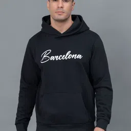 Red Tape Typography Printed Fleece Hooded Sweatshirt-image-86