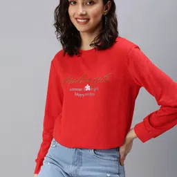 SHOWOFF Women Red Printed Sweatshirt-image-60