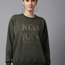 mack jonney VIMAL JONNEY Women Pack Of 2 Olive Green & Black Fleece Printed Sweatshirt-picture-39
