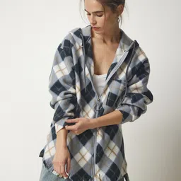 Happiness istanbul Checked Hood Front-Open Straight Sweatshirt-image-11