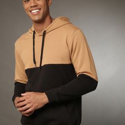 Campus Sutra Men Tan Colourblocked Hooded Sweatshirt-image-81