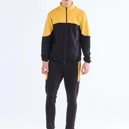 Red Flame Mock Collar Colourblocked Front-Open Sweatshirt-picture-2