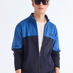 Red Flame Colourblocked Mock Collar Front-Open Sweatshirt-picture-18