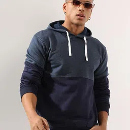 Campus Sutra Blue Hooded Cotton Sweatshirt-picture-14