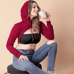 Divra Clothing Women Colourblocked Hooded Sweatshirt-image-59