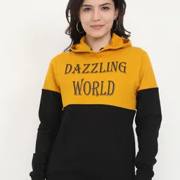 Fleximaa Women Mustard Colourblocked Cotton Hooded Sweatshirt-23