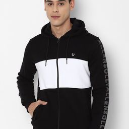 Allen Solly Men Black & White Colourblocked Pure Cotton Hooded Sweatshirt-image-24