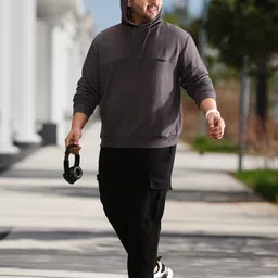 Sztori Plus Size Men Solid Hooded Sweatshirt-image-27