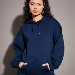 SASSAFRAS Navy Blue Hooded Oversized Pullover-image-38