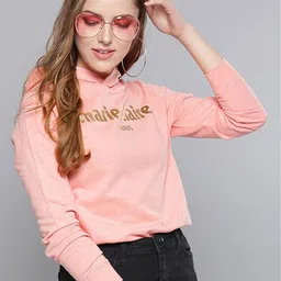 Marie Claire Typography Printed Hooded Fleece Sweatshirt-picture-18