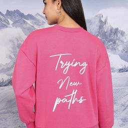 Tokyo Talkies Pink Typography Printed Round Neck Oversized Pullover Sweatshirt-image-47