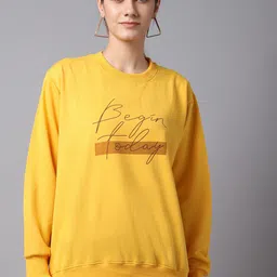 VIMAL JONNEY Women Yellow Printed Cotton Sweatshirt-36