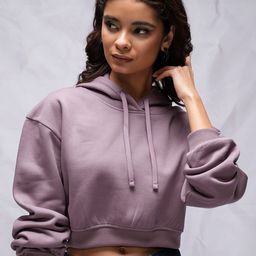 Tokyo Talkies Purple Hooded Relaxed Crop Pullover Sweatshirt-image-28
