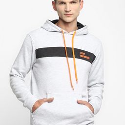 OFF LIMITS Men Grey Melange & Black Colourblocked Hooded Sweatshirt-image-35