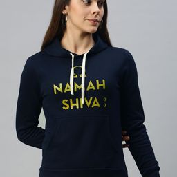 Campus Sutra Women Navy Blue & Yellow Printed Hooded Sweatshirt-image-102