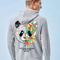 Bewakoof Grey Panda Printed Hooded Long Sleeves Cotton Pullover Sweatshirt-image-77