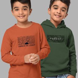 HELLCAT 2Boys Orange Printed Hooded Cotton Sweatshirt-image-44