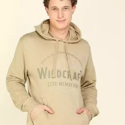 Wildcraft Men Beige Printed Hooded Cotton Sweatshirt-image-75