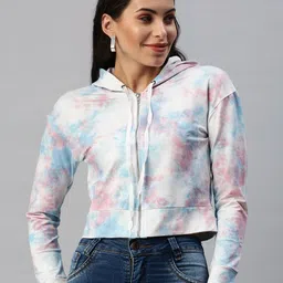 SHOWOFF Printed Hooded Cotton Crop Sweatshirt-image-56