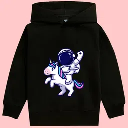 NUSYL Girls Astronaut Printed Hooded Fleece Pullover-picture-37