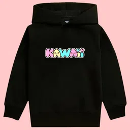 NUSYL Girls Typography Printed Hooded Long Sleeves Fleece Pullover-image-49