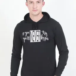 Fleximaa Men Black Printed Hooded Cotton Sweatshirt-image-5