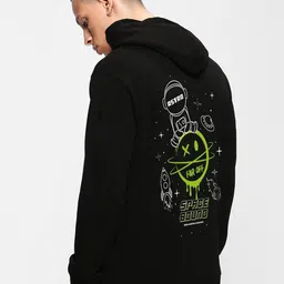 Bewakoof Black Graphic Printed Hooded Fleece Oversized Sweatshirt-picture-7