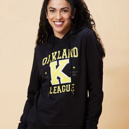 Globus Black Typography Printed Hooded Pure Cotton Pullover-image-76