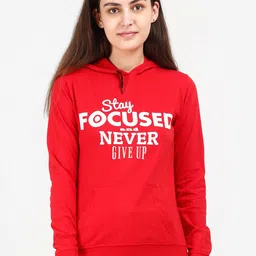 Fleximaa Women Red Printed Hooded Sweatshirt-25