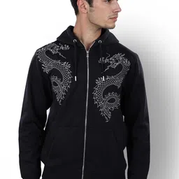 Celio Graphic Printed Hooded Cotton Front-Open Sweatshirt-picture-3