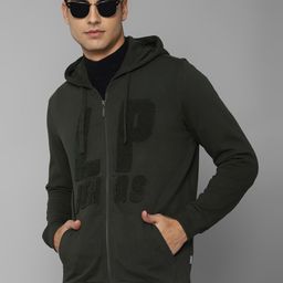 Louis Philippe Jeans Men Typography Printed Hooded Pure Cotton Front- Open Sweatshirt-picture-21