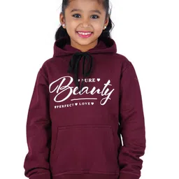 Fleximaa Unisex Kids Maroon Printed Hooded Sweatshirt-21