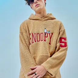 Bewakoof Snoopy Typography Printed Hooded Oversized Sweatshirt-image-8