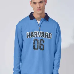 Maniac Alphanumeric Printed Polo Collar Long Sleeves Zip Detail Cotton Pullover Sweatshirt-image-25
