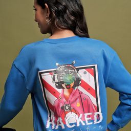 Tokyo Talkies Blue Graphic Printed Pullover Sweatshirt-image-50